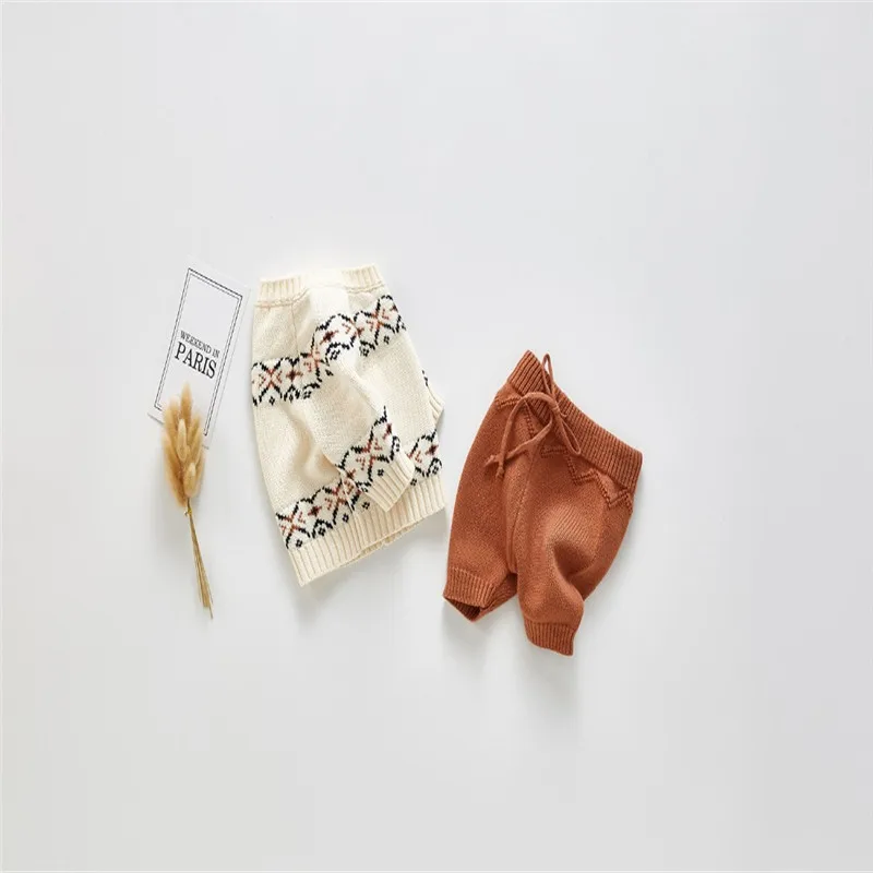 Baby Boy Clothes Knitted Set Cotton Newborn Autumn Winter Infant Sweater Pant 2Pcs Clothing Girl Outfit | Детская одежда и обувь