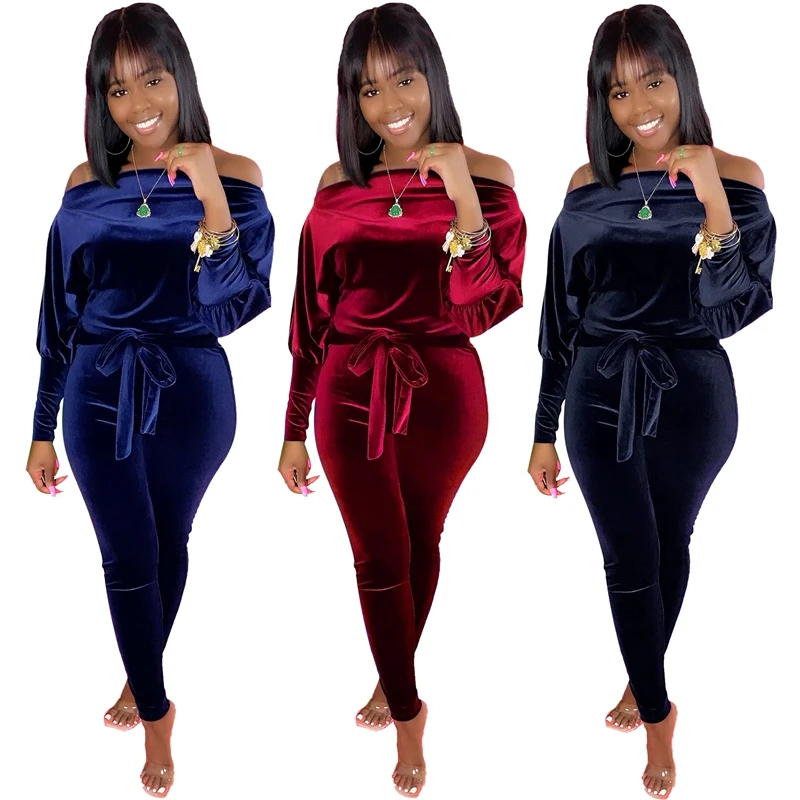 

Women's Fall/winter Long-sleeved Jumpsuit with Leaky Shoulders, Belted Jumpsuit