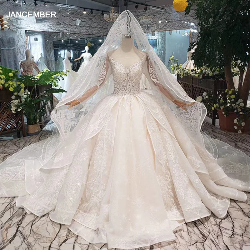 HTL294 свадебное платье с длинным рукавом и свадебной вуалью Тюлевое ручной работы