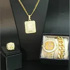 Роскошные мужские часы золотого цвета, ожерелье, браслет и кольцо, комплект из кубинских часов с кристаллами Майами, цепочка-Ожерелье для мужчин