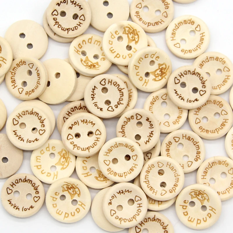 

50pcs Natural Wooden Buttons Handmade Love Letter For Clothing Baby Garment Decorative Gift Wedding Sewing Accessories Wholesale