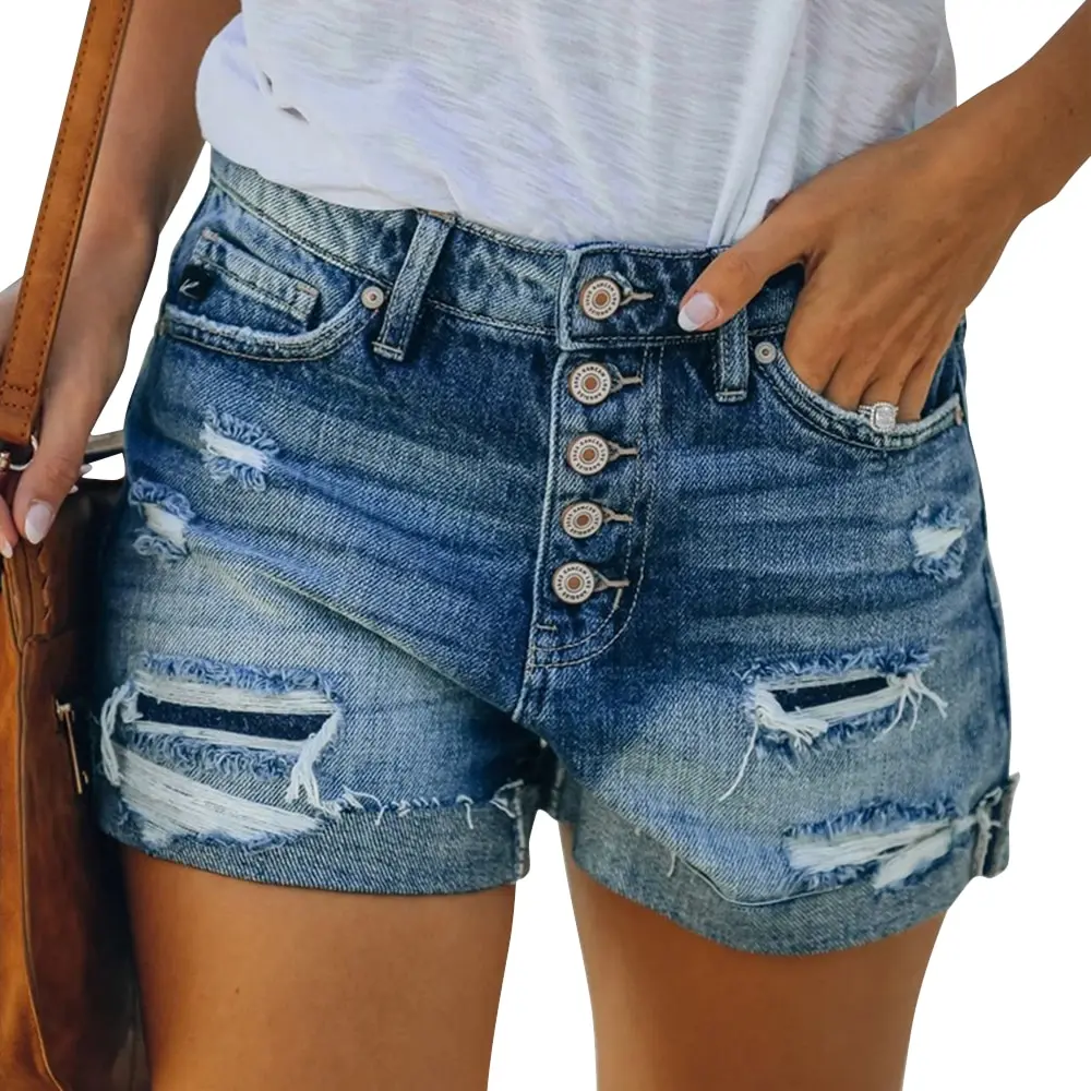 

2021 Summer Women Denim Shorts Ripped Short Pants With Pockets High Waist Jean Shorts Casual Women Leg-openings Short Jeans