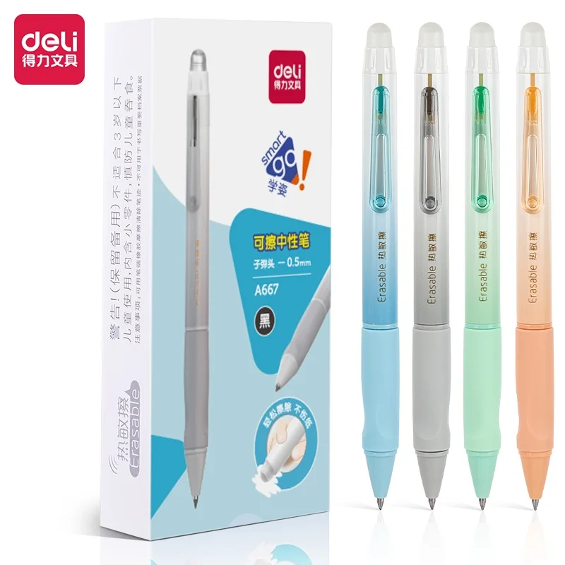 

Deli Erasable Press Gel Pen 0.5mm Black/Blue Ink Bullet Point Student Posture Correction Pens ручка caneta Easily Hot Erasable