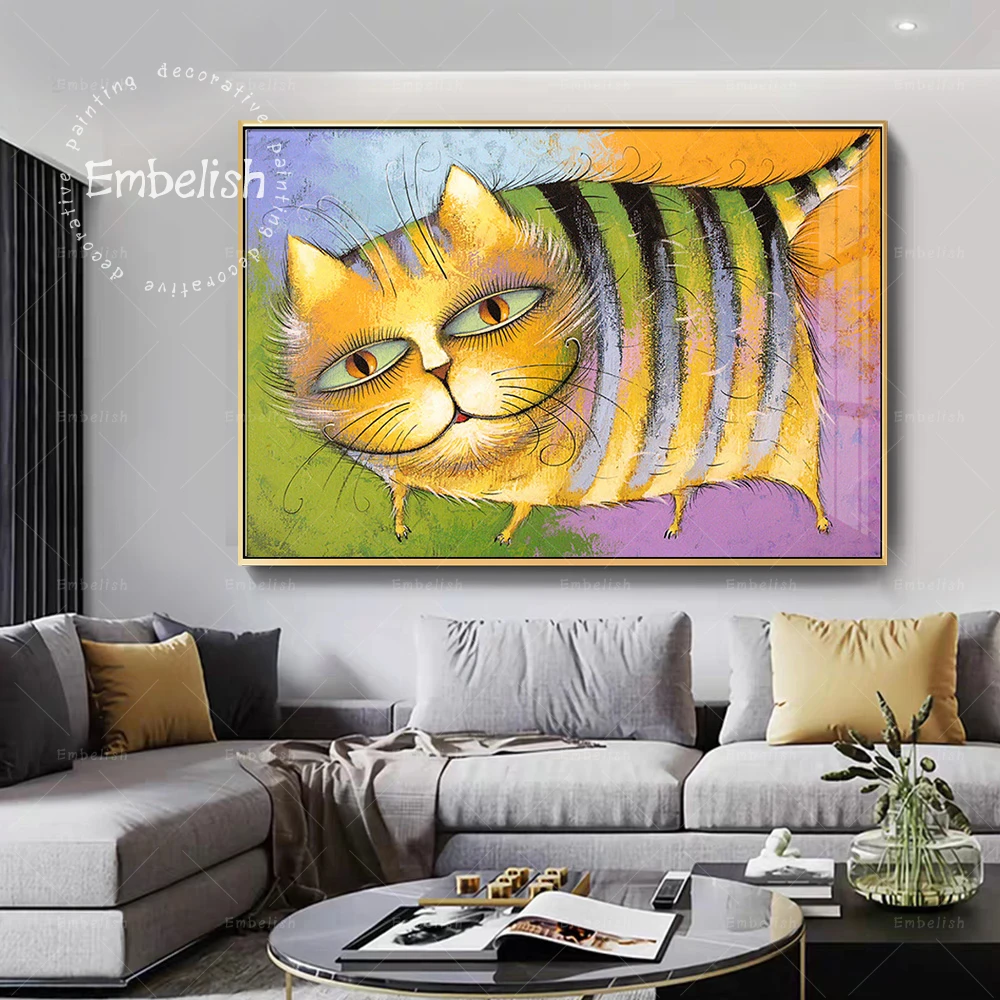 

Embelish 1 Pieces Cartoon Watercolor Funny Cat Animals For Home Decor Kids Childrens Living Room Pictures Canvas Oil Paintings