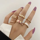 Модный набор металлических колец золотые серебряные цветы из сплава жемчуга в стиле хип-хоп цепи кольца на палец для женщин и девушек искусственные простые ювелирные изделия