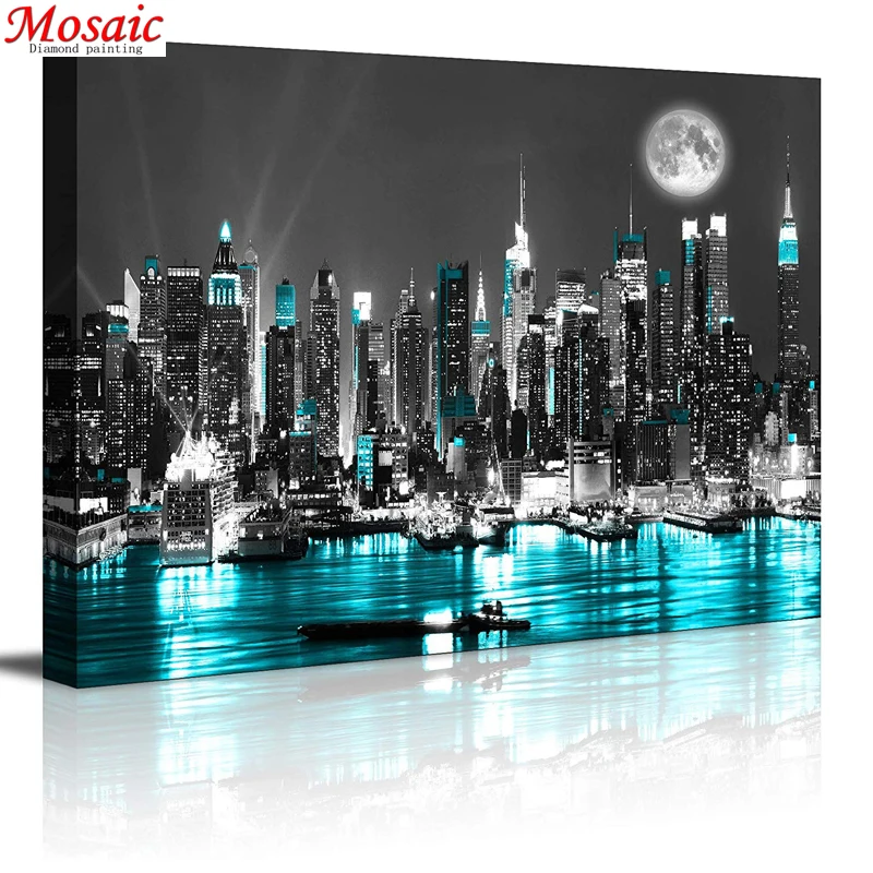 5D алмазная живопись Нью Йорк черно белый пейзаж города украшение для дома полная