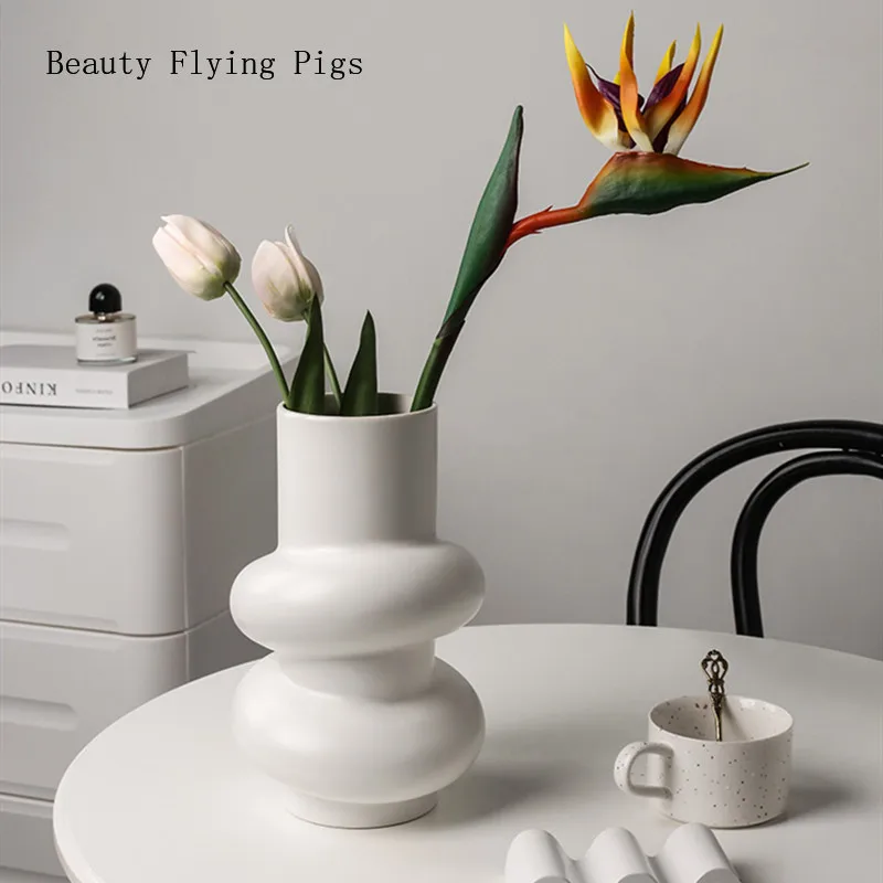 

Nordic Pure White Art Flower Vase Living Room Flowers Arrangement Vases Porch Desktop Ornaments Decoration Crafts Home Vase