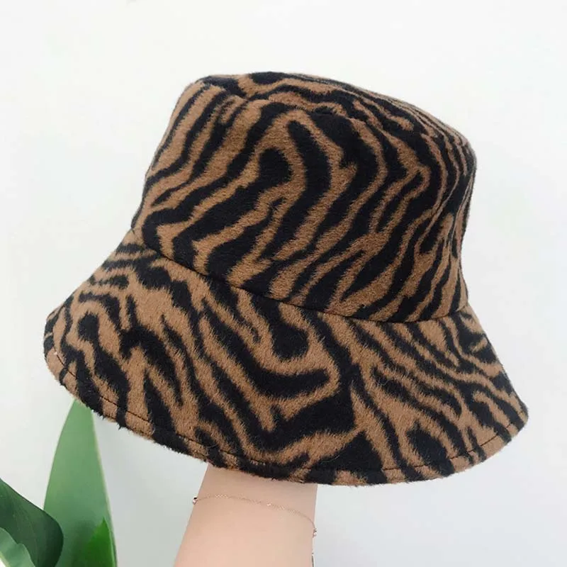 

Winter Bucket Hat Women Zebra Faux Fur Warm Female Outdoor Sun Hat Wide Brim Panama Girls Cap Wholesale шапка женская