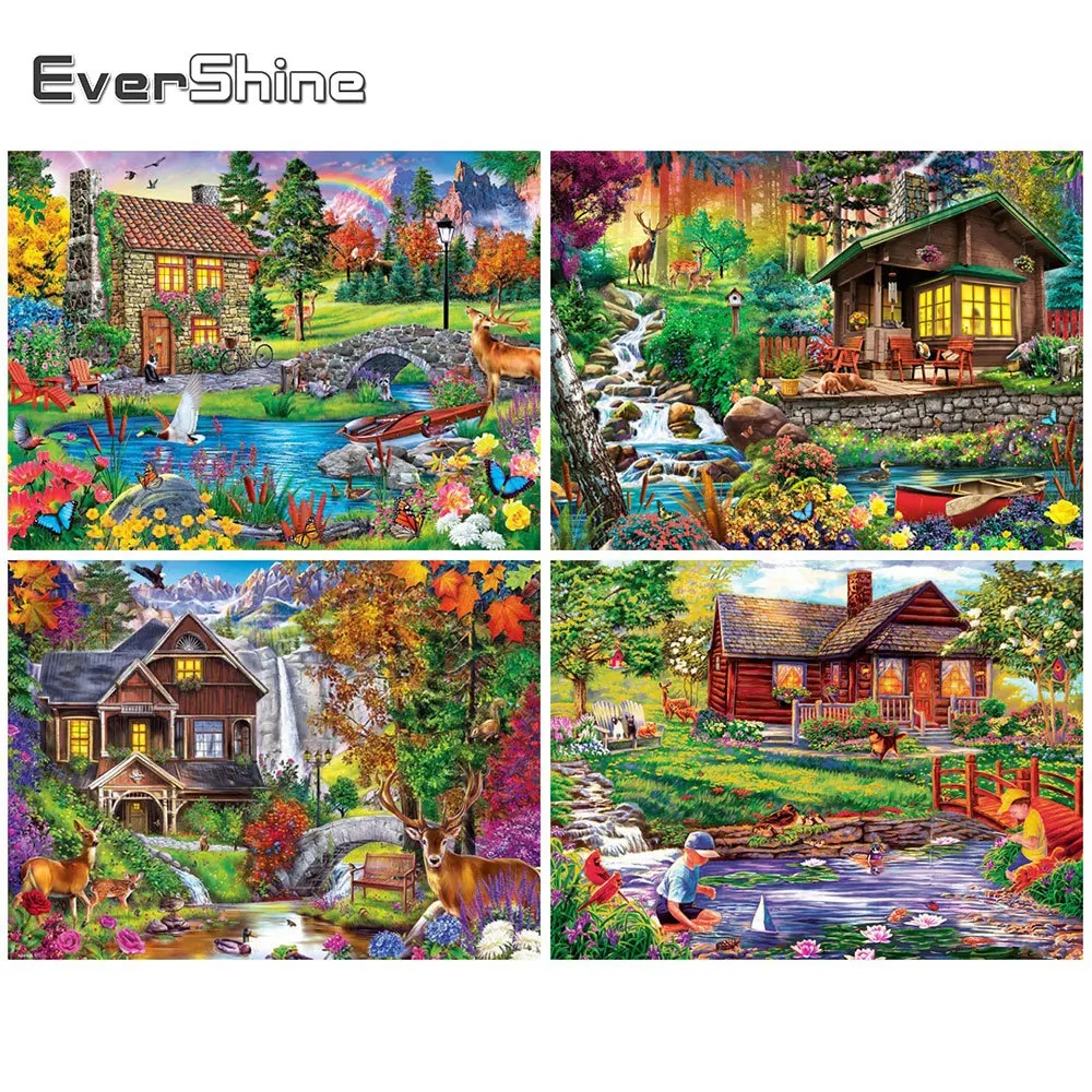 

Evershine Алмазная вышивка дом полная площадь Алмазный мозаика весна Алмазная Живопись пейзаж вышивка крестом подарок на день святого валентин...
