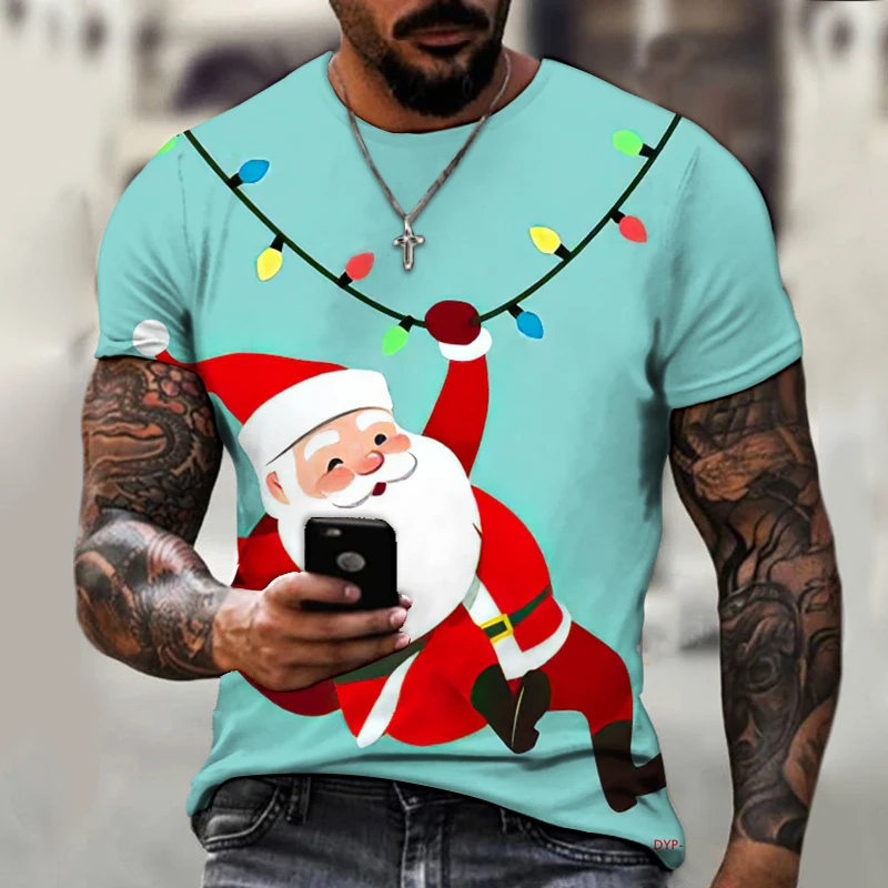 

Brand Men's Shirts Exclusive Design Christmas Christmas Gifts Elderly Riding Deer 3D Printing Loose Oversize Personality