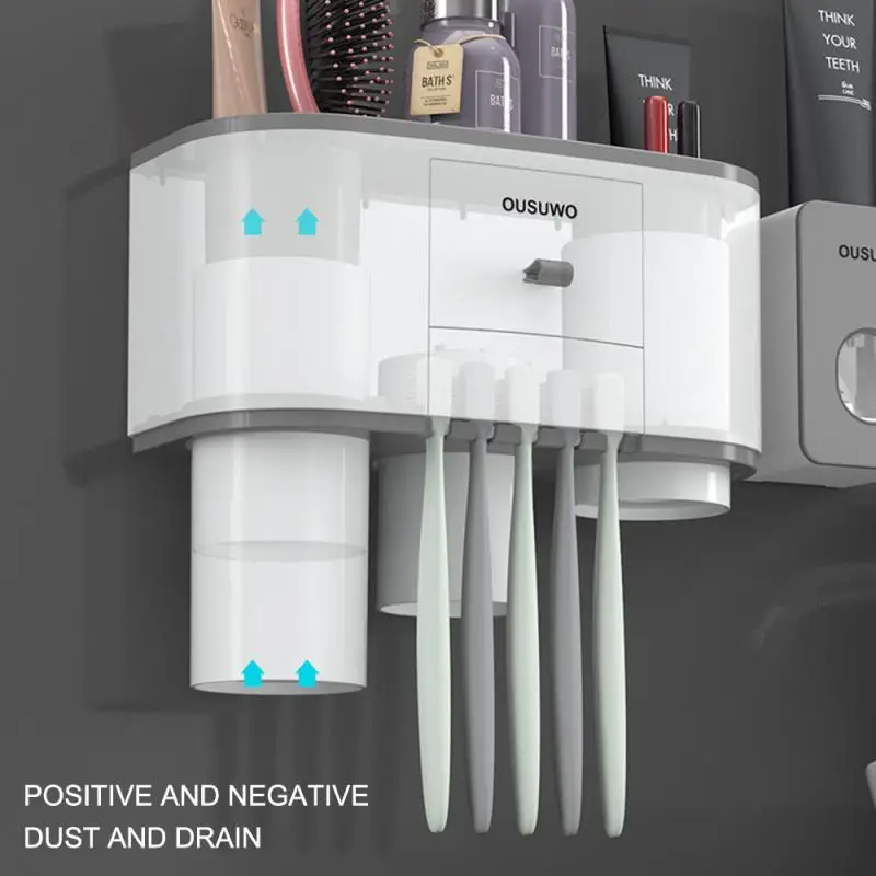 

Magnetic Adsorption Toothbrush Holder Automatic Toothpaste Squeezer Dispenser Wall Mount Storage Rack Bathroom Accessories