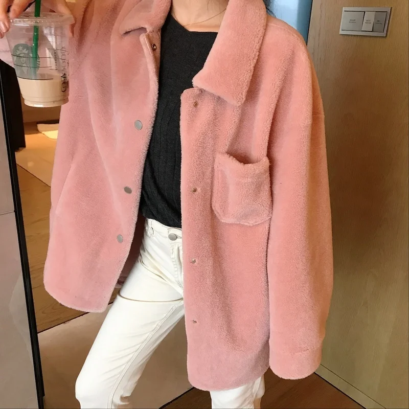 Женское пальто из натурального меха овчины зимняя куртка 100% шерсти в Корейском