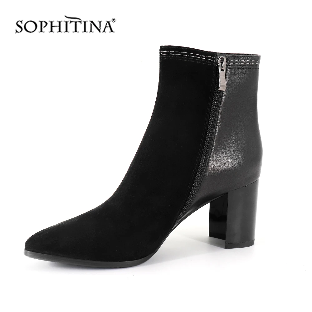 SOPHITINA/пикантные ботинки с острым носком; Высококачественная замшевая удобная модная обувь на квадратном каблуке на молнии; новые женские ботильоны; SC403