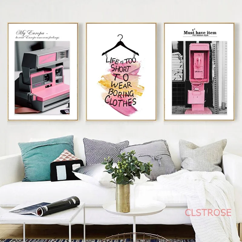 Скандинавская декоративная живопись розовый телефон холст искусство настенные