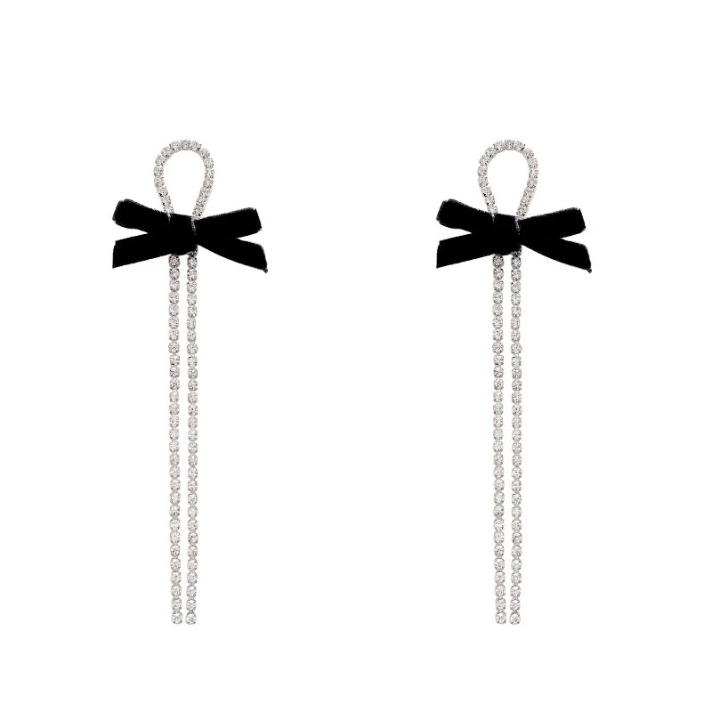 

Long fringe pendant bow 2020 crystal tassel dangling drop earrings for women's wedding pendant fashion jewelry gift