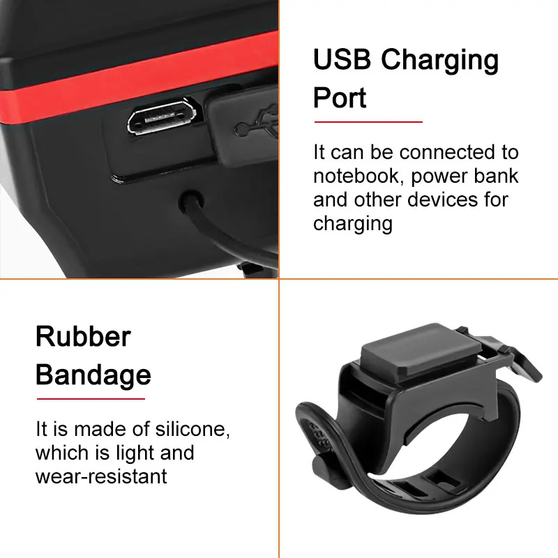 Solar Power Bike Lamp USB Rechargeable Front Bicycle Flashlight 3 Modes MTB Cycling Headlight with Bell Function | Спорт и
