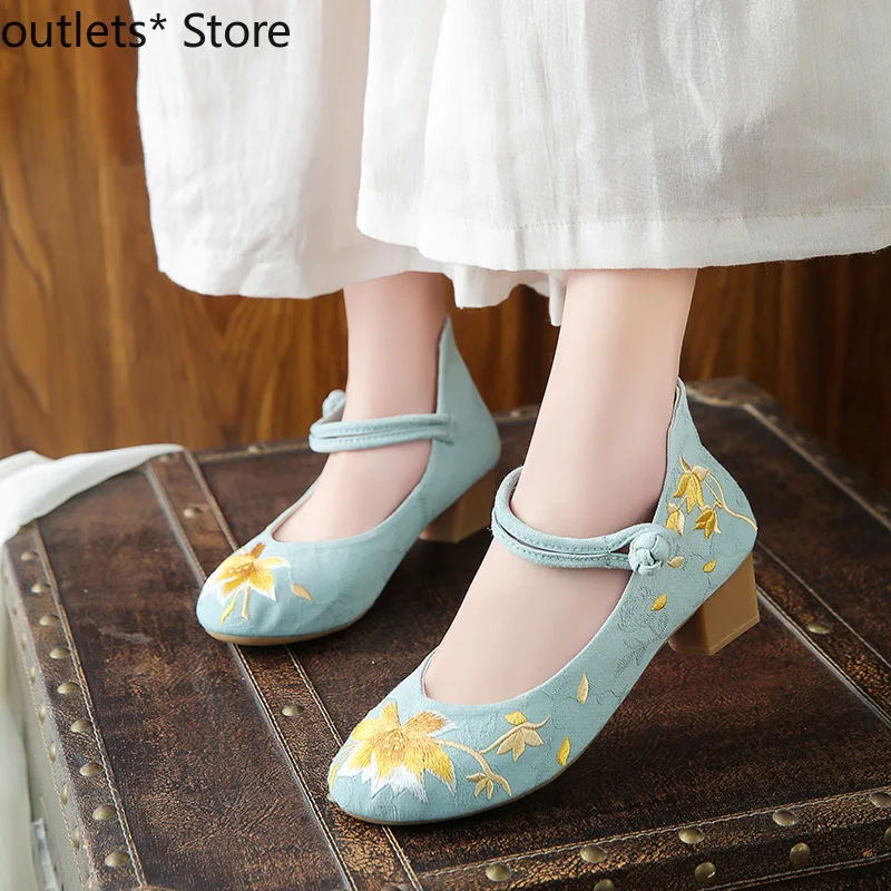 

New Cloth Shoes National Style Retro Embroidered Hanfu with Ancient Style Lace High-heeled Women's Shoes