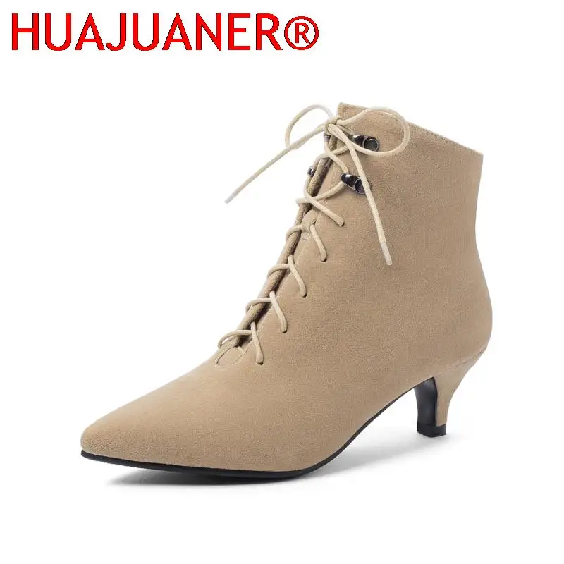 

Fashion Lace Up Ankle Boots For Women New 2022 Casual Pointed Toe Low Heels Women's Ankle Boots Short Shoes Lady Large Size 48
