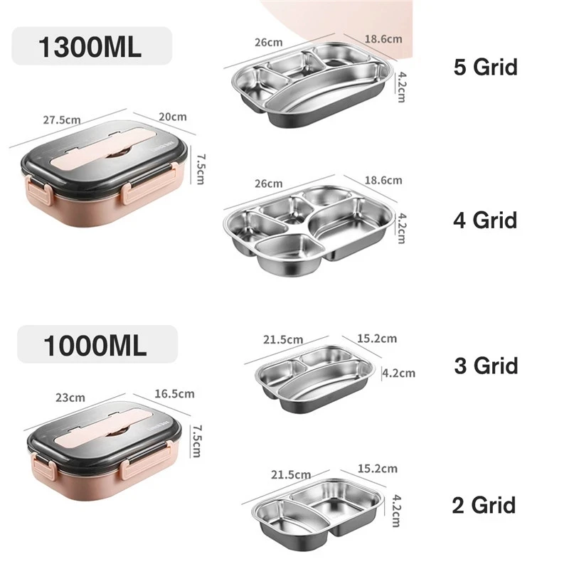 

Portable Lunch Box Stainless Steel Compartment Insulated Lunch Box Office Worker Student Bring Tableware Lunch Box