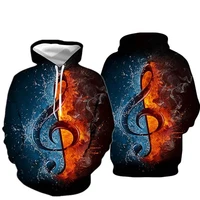 black hoodie 3d printed flame musical note sweatshirt unisex hooded autumn winter tops fun fashion streetwear outer pullover