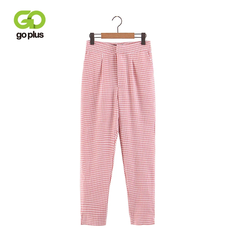 GOPLUS 2020 весенние винтажные розовые клетчатые брюки женские повседневные офисные