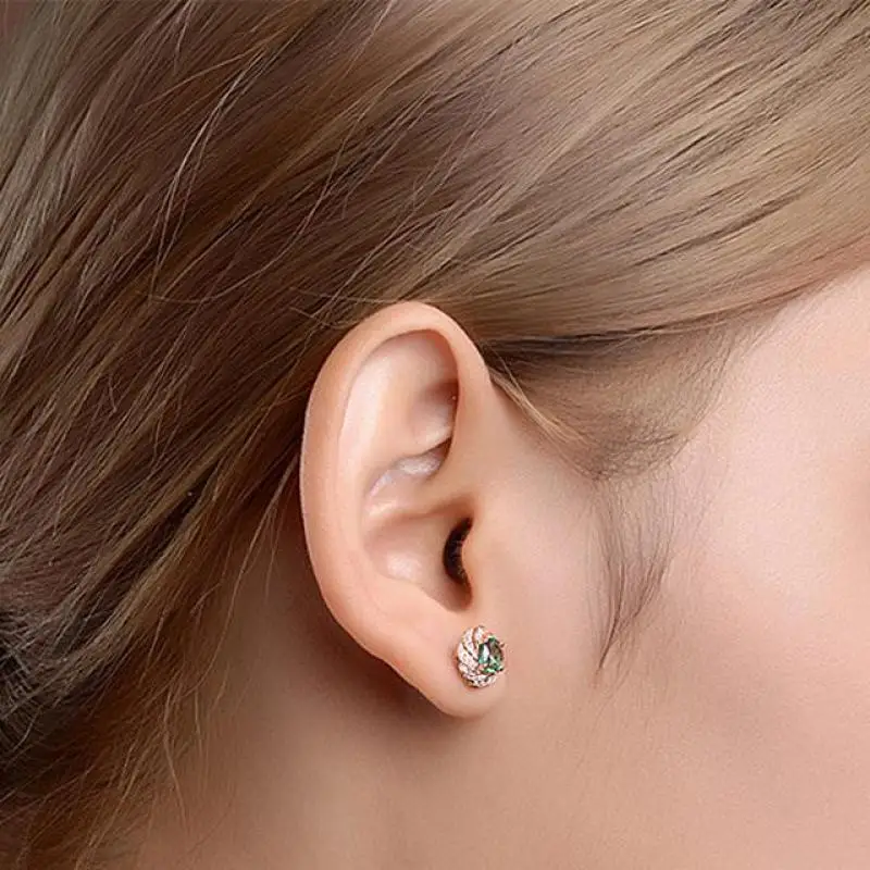 

Emerald Gemstones Green Crystal Zircon Diamonds Stud Earrings For Women Rose Gold Tone Jewelry Bijoux Gifts Fashion Accessories