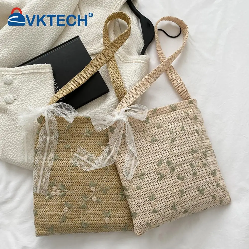 

Shoulder Underarm Bags Ladies Soft Straw Embossing Solid Casual Small Totes Handbags with Open Mouthed for Shopping
