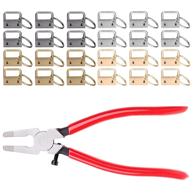 

1 Set 25mm Key Fob Keychain Hardware with Pliers Tool Set for Wristlet Key Lanyard Making Install Supplies