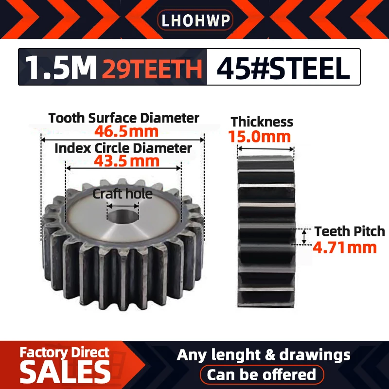 

1pc 1.5M 29Teeth Spur Gear pinion 29T Mod 1.5 M CNC hardening gear rack transmission