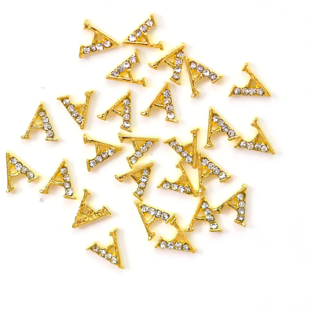 10pcs/Bag 26 English Letters Alloy Nail Art Decoration 3D Clear Rhinestone In Gold Zircon Charms A to Z Manicure Accessories D#7