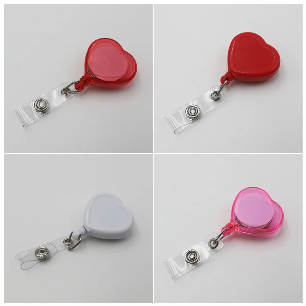 

10pcs Love Heart Shaped Clips ID Sleeve Telescopic Buckle Retractable ID Badge Reel Clips(Random Color)
