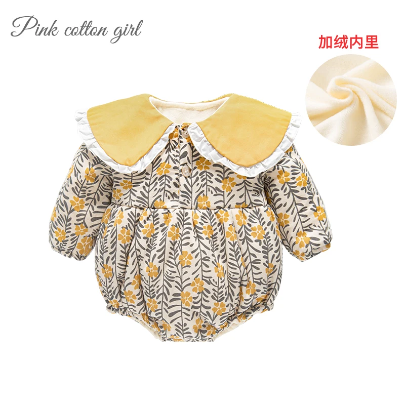 

Baby clothes autumn and winter suit thickened one-piece baby girl super cute outing princess fart romper