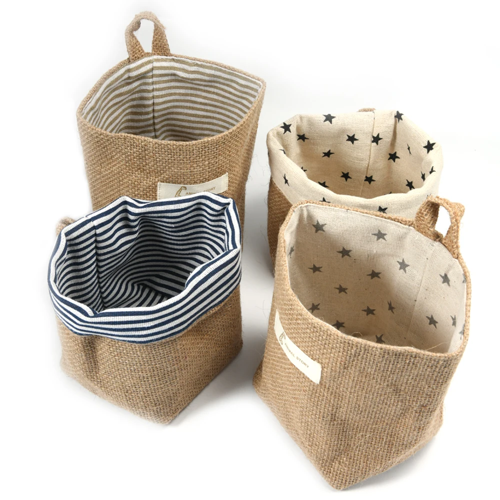 Джутовая настольная корзина для хранения подвесной карман маленький мешок