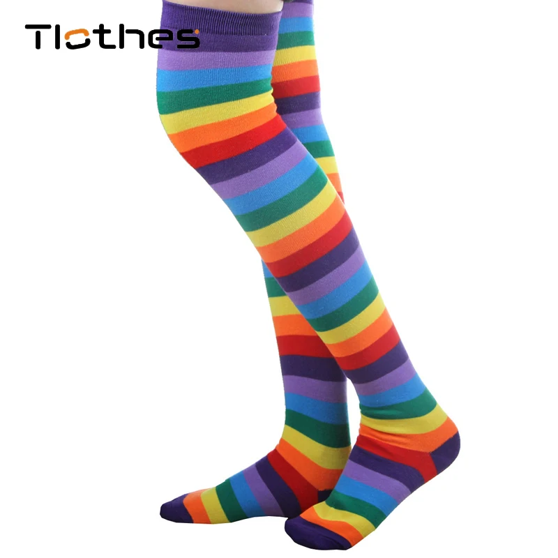 Харадзюку облегающие высокие носки для костюмированной вечеринки в радужную