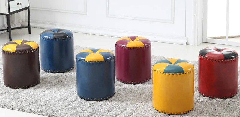 Роскошный кожаный диван круглый табурет американская гостиная примерочная