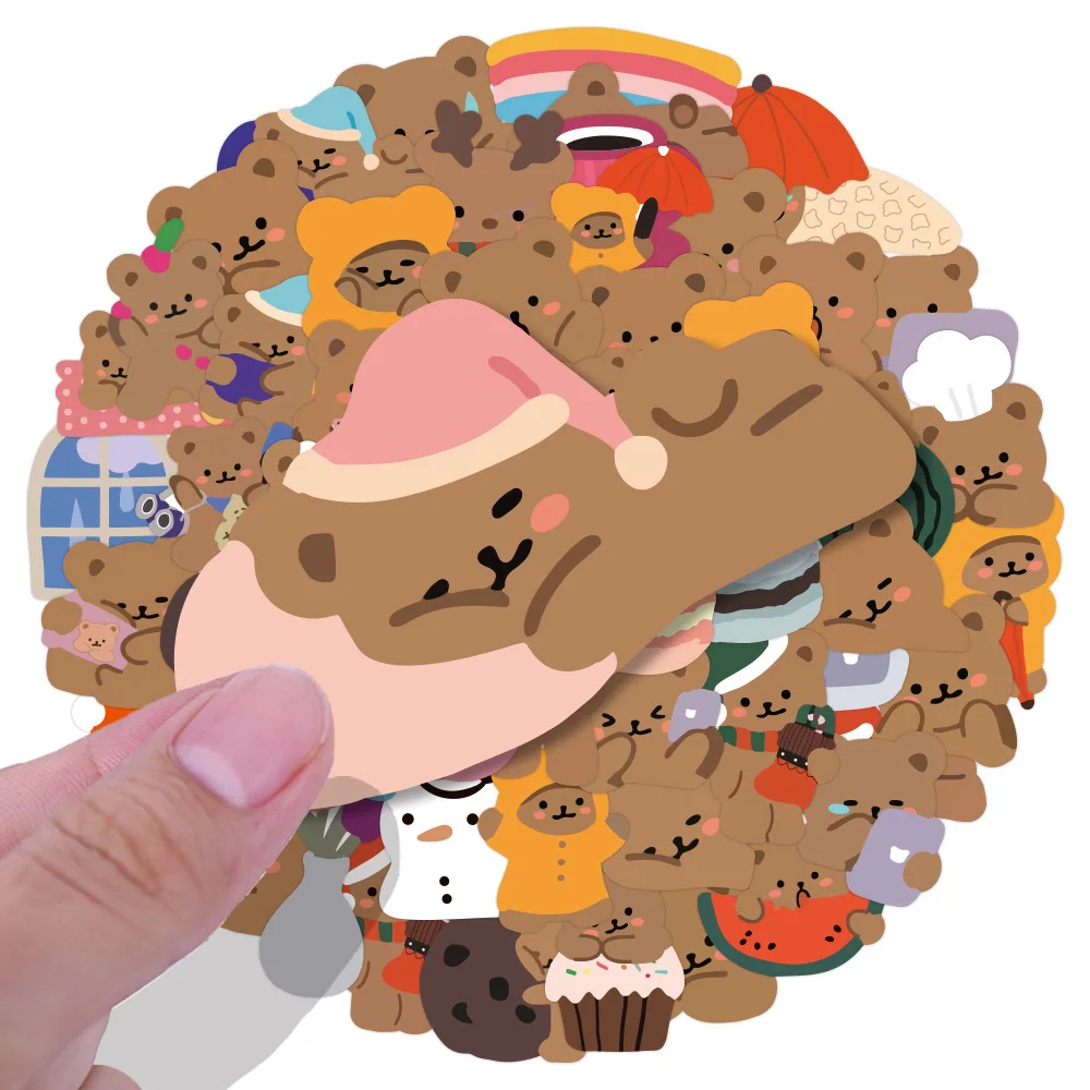 

10/60Pcs/set Korean Cute Cartoon Little Bear Hand Account Stickers for Laptop Phone Luggage Decoration Stationery Sticker Decal