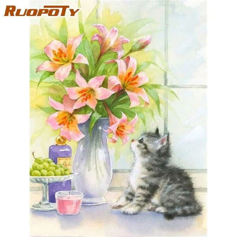 

RUOPOTY Acrylic Frame Diy Painting By Numbers Kits Wall Art Handpainted Oil Painting Animals For Home Decors Artwork 60x75cm