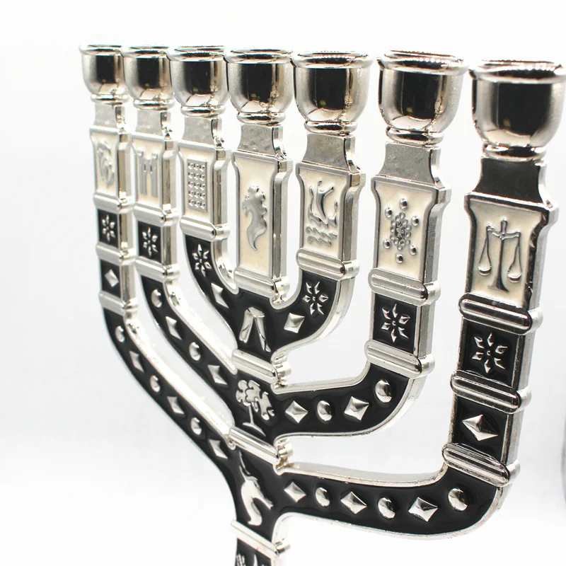 Jewish Menorah Gold Plated 7 Branch Tribes Of Israel Jerusalem