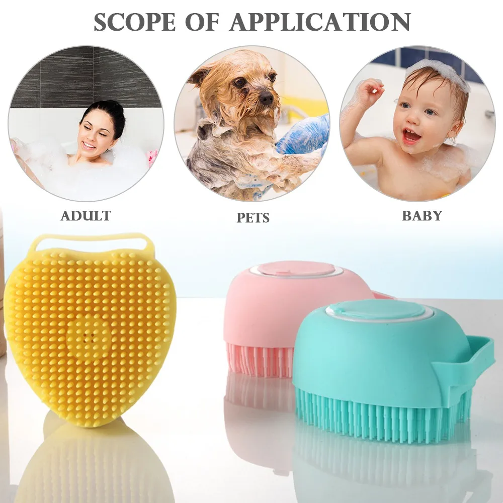 

Pet Dog Shampoo Brush 2.7oz/80ml Cat Massage Comb Grooming Scrubber Brush for Bathing Short Hair Soft Silicone Rubber Brushes