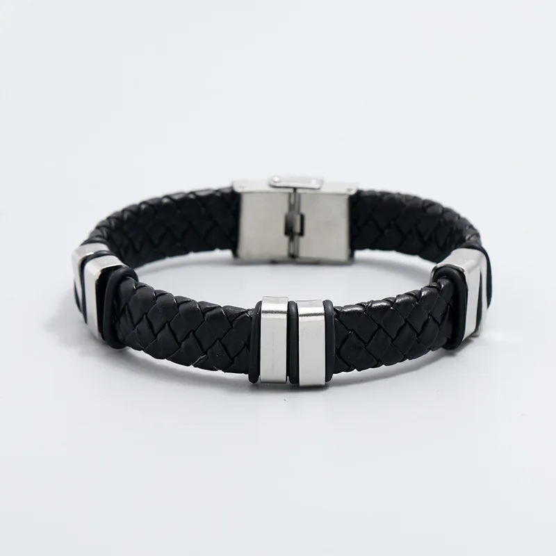 Простой Черный Плетеный кожаный шнур из нержавеющей стали декоративные мужские