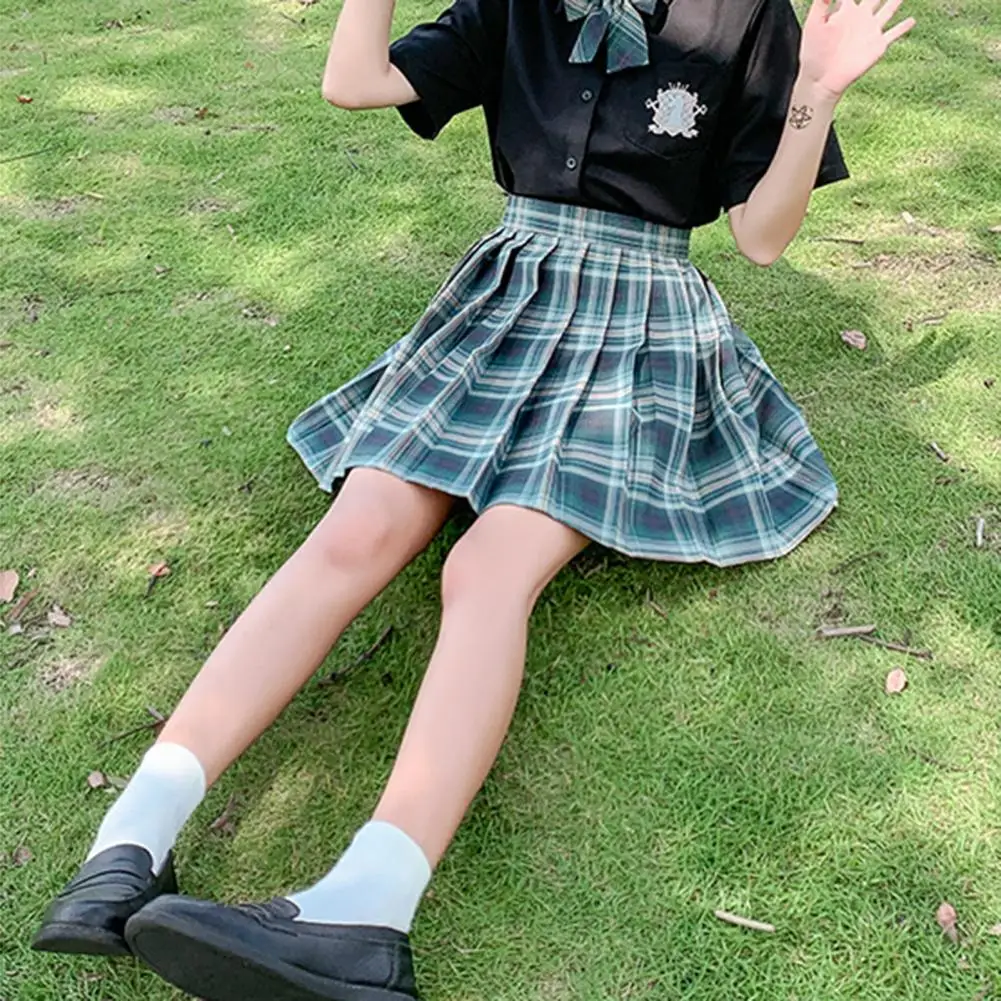 

women Plaid Summer Women Skirt 2021High Waist Stitching Student Pleated Skirts Women Cute Sweet Girls Dance Mini Skirt