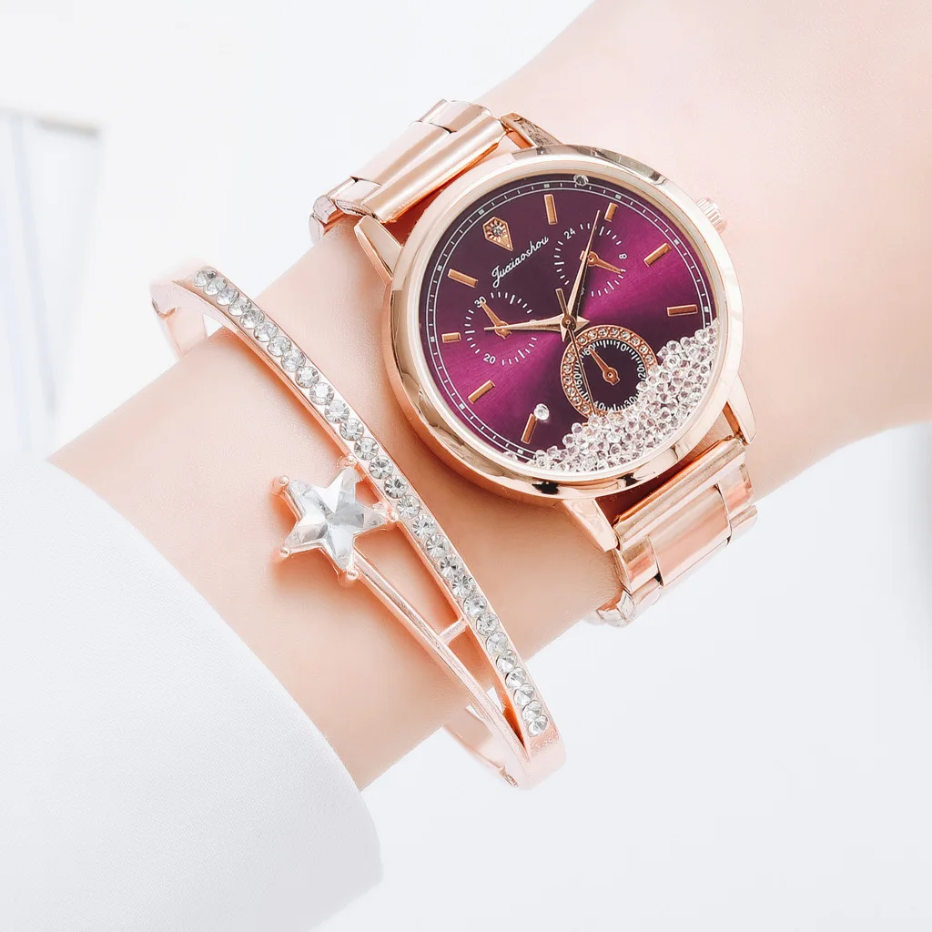 

Korean version of the new quicksand ball ladies watch spot female students all-match steel band three-eye quartz watch