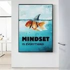 Мотивационная Картина на холсте в скандинавском стиле, постеры и принты с изображением рыб Акулы Mindset Is all, Настенная картина для украшения дома