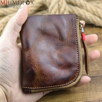 genuine leather coin purse women men vintage handmade coins storage wallet small mini card holder card case zipper change purses