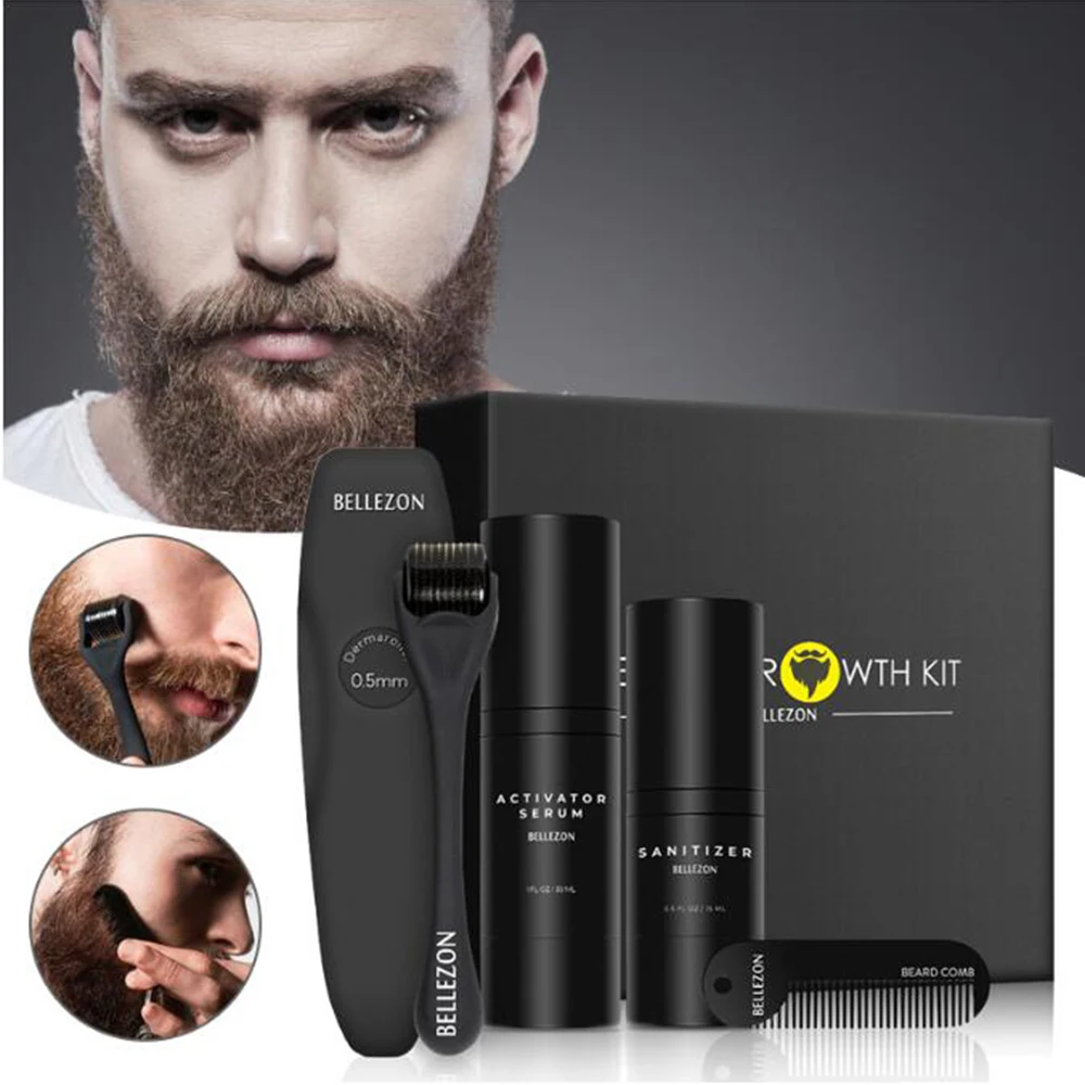 

4 Pcs/set Beard Growth Kit Men's Hair Growth Enhancer Set Beard Growth Essentital Oil Facial Beard Care Set Best Gift for Men