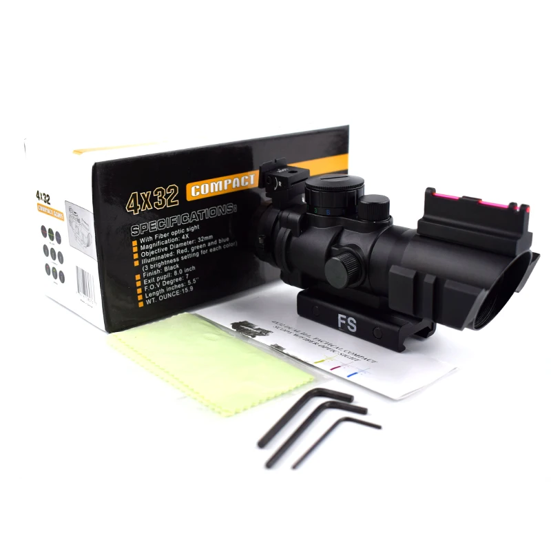 Тактический прицел 4X32 красный зеленый и синий с подсветкой для страйкбола