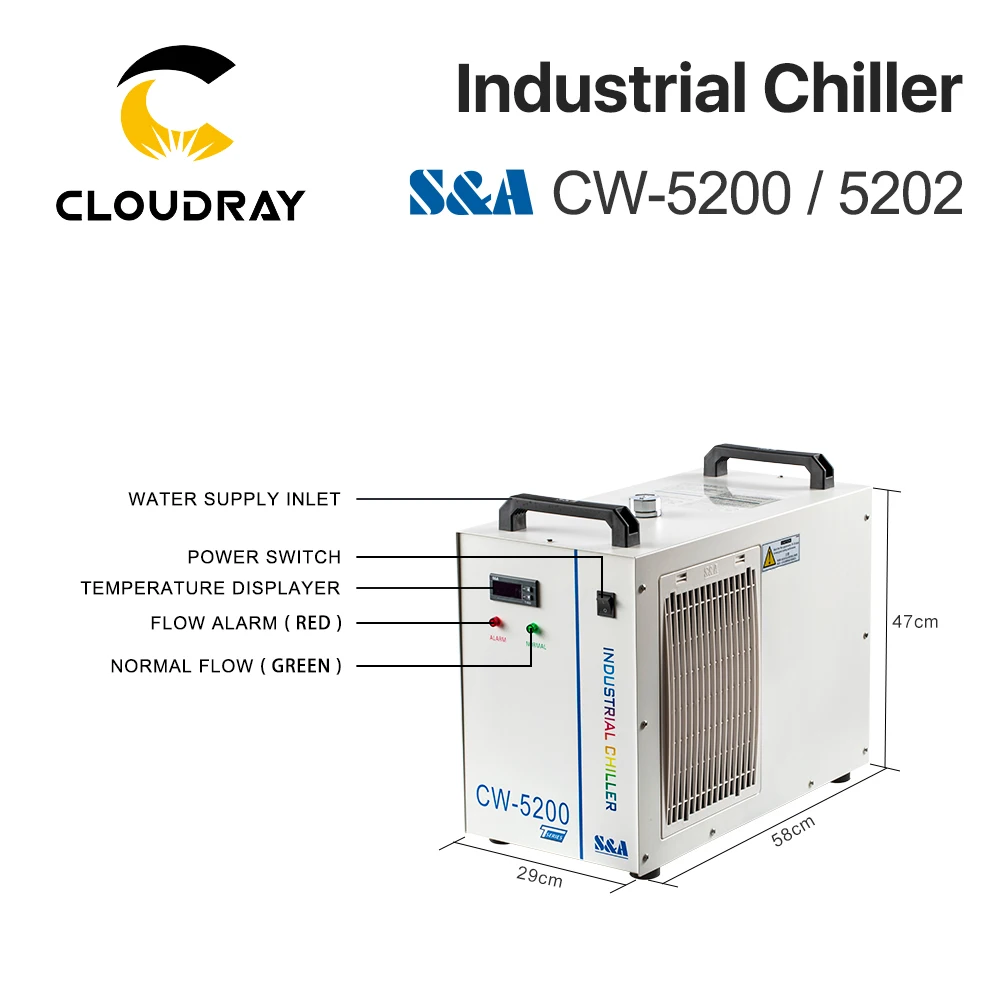 Промышленный Воздушный водяной охладитель Cloudray S & A CW5200 CW5202 для CO2 лазерной
