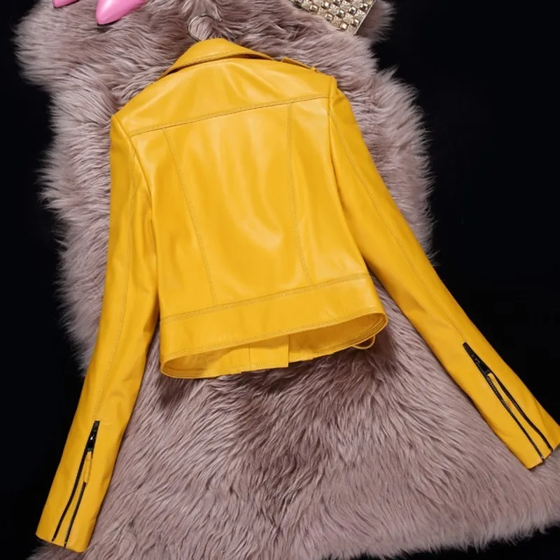 Весенне-осенняя короткая куртка из натуральной кожи Женская мотоциклетная