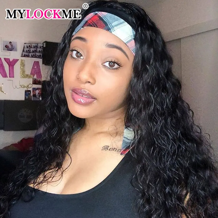 

Glueless Headband Wig Human Hair Water Wave 10-28Inch Brazilian Hair Full Machine Made Wigs For Black Women Remy MYLOCKME