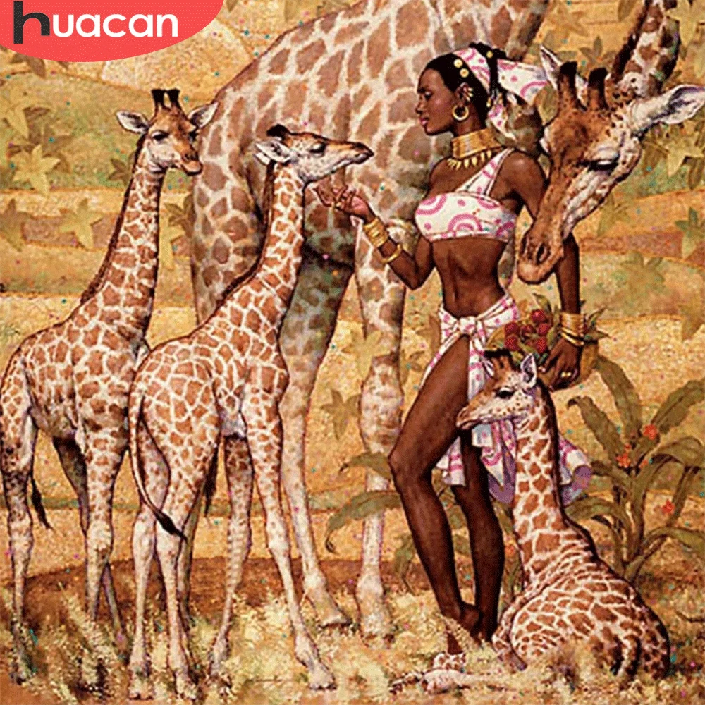 

HUACAN Diamond Painting African Woman Portrait 5D DIY Diamond Embroidery Giraffe Animal Mosaic Home Decor Gift